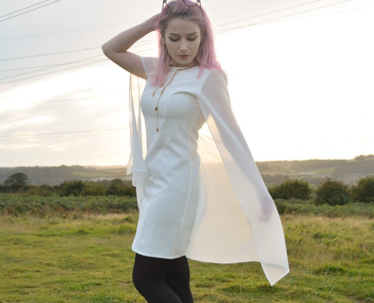 white cape dress