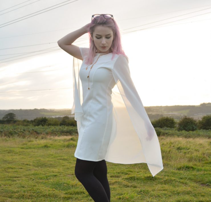 white cape dress