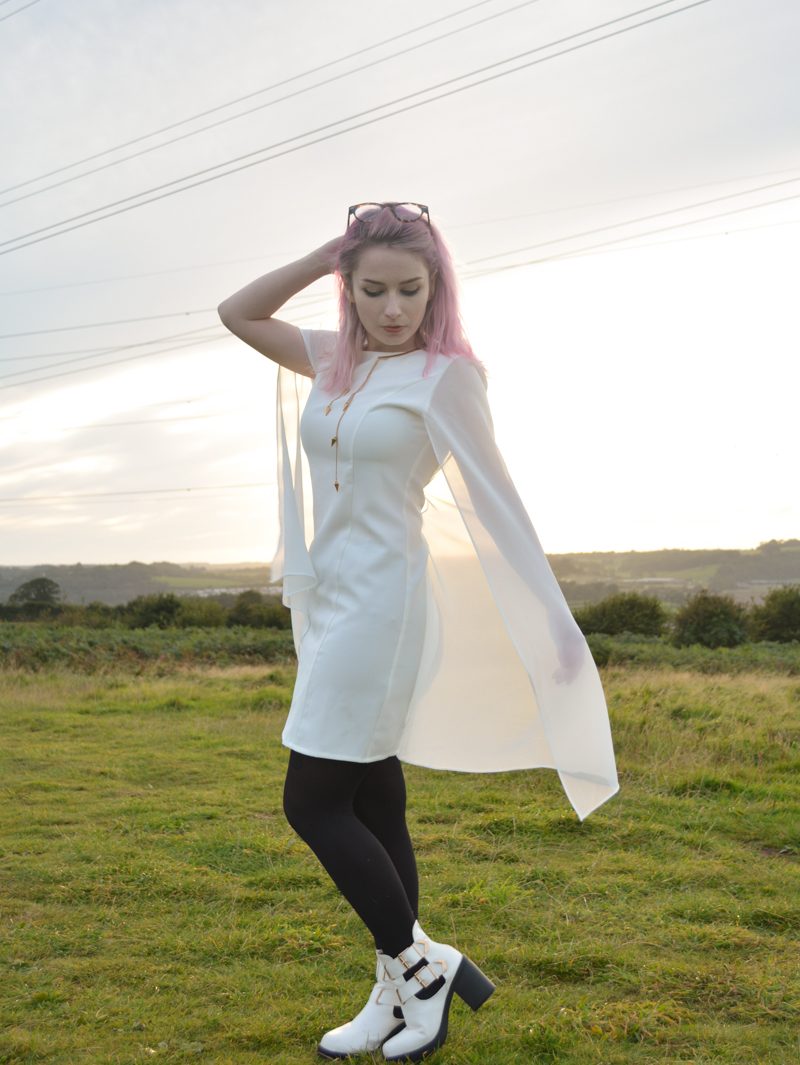 white cape dress