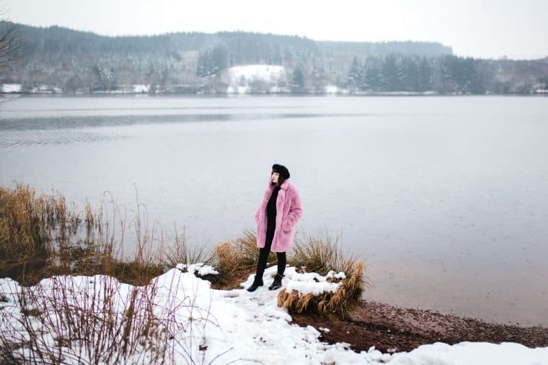 pink faux fur coat