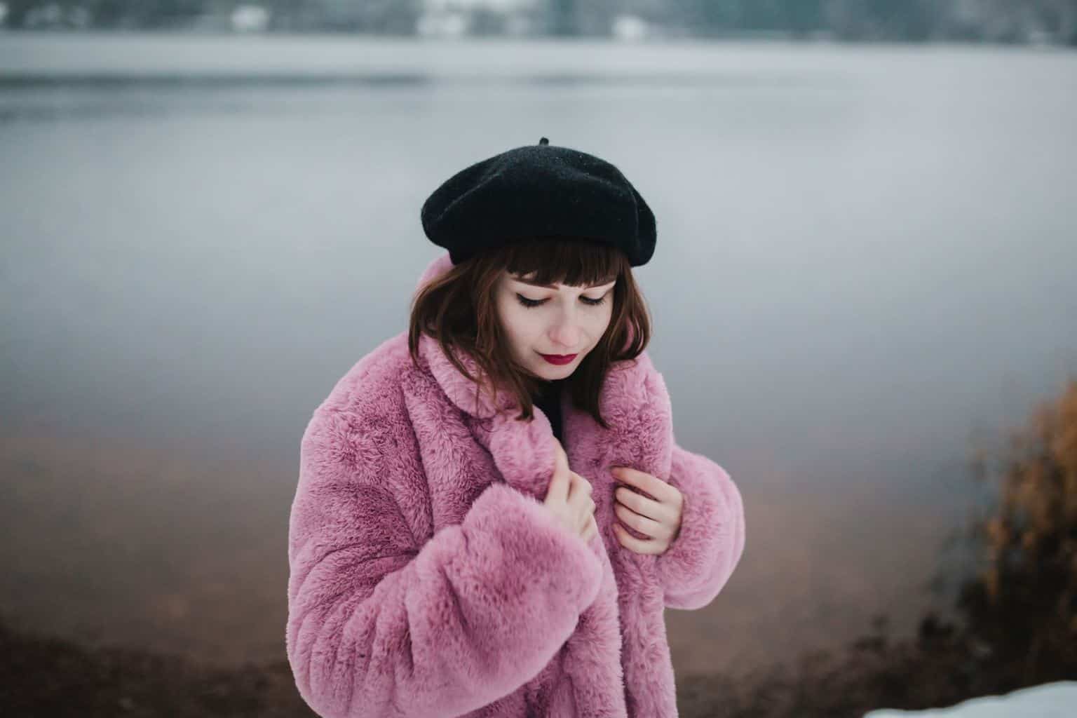 pink faux fur coat