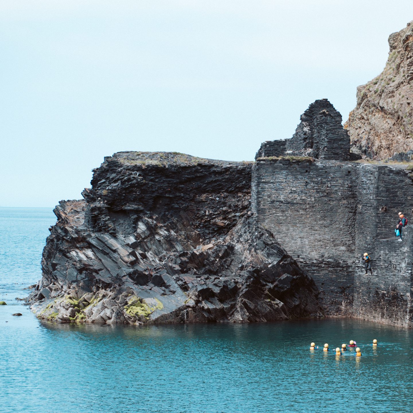 jumping into blue lagoon pembrokeshire west wales