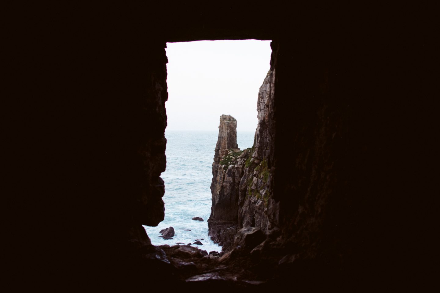 view of the sea from the window st govan's chapel